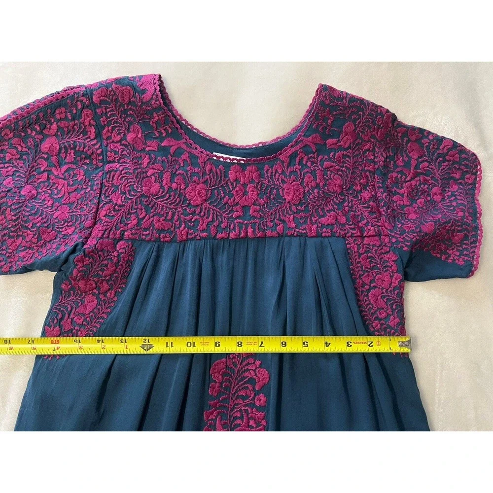 BuddyLove Buddy Love Embroidered Carolina Dress Navy Magenta Rayon Boho Size XS - Picture 12 of 16